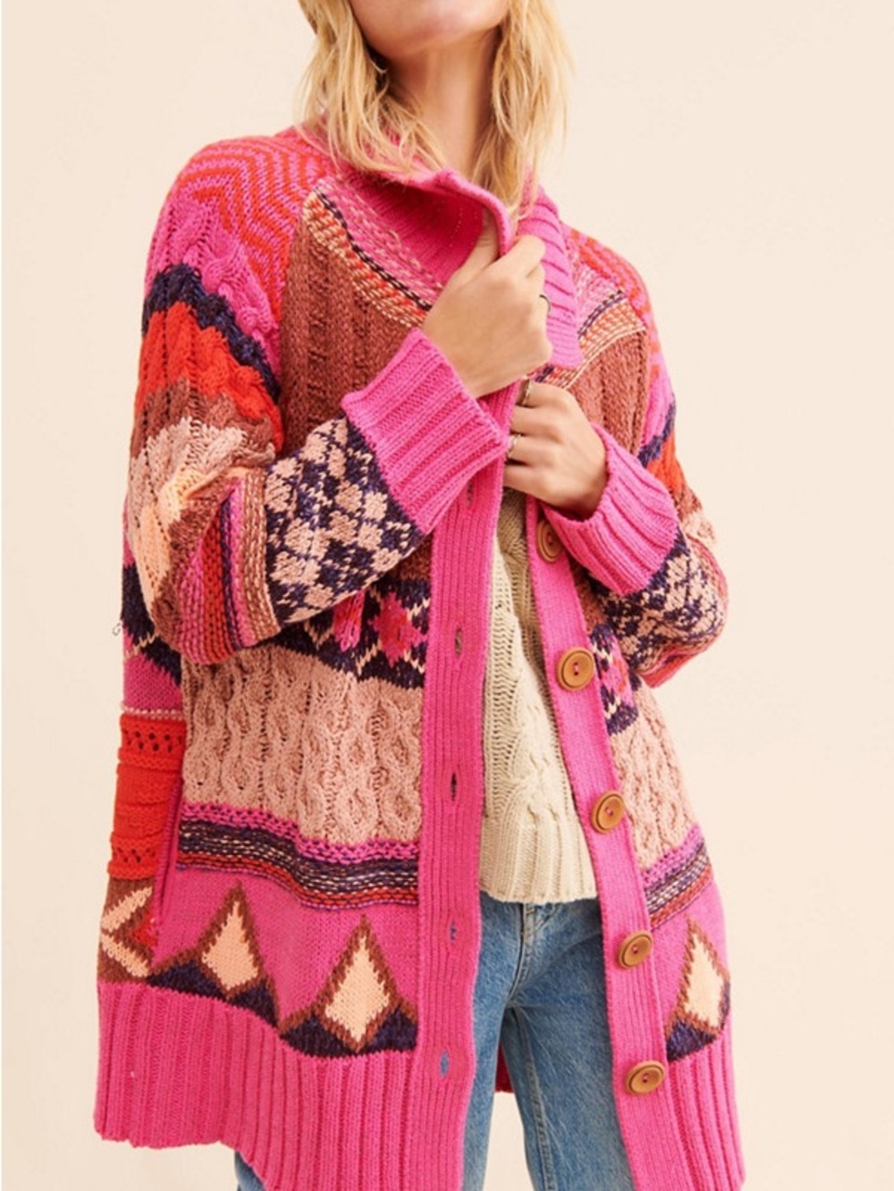 Free People Argyle Smile Cardigan